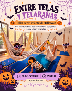 entre telas y telarañas, taller columpio aéreo halloween